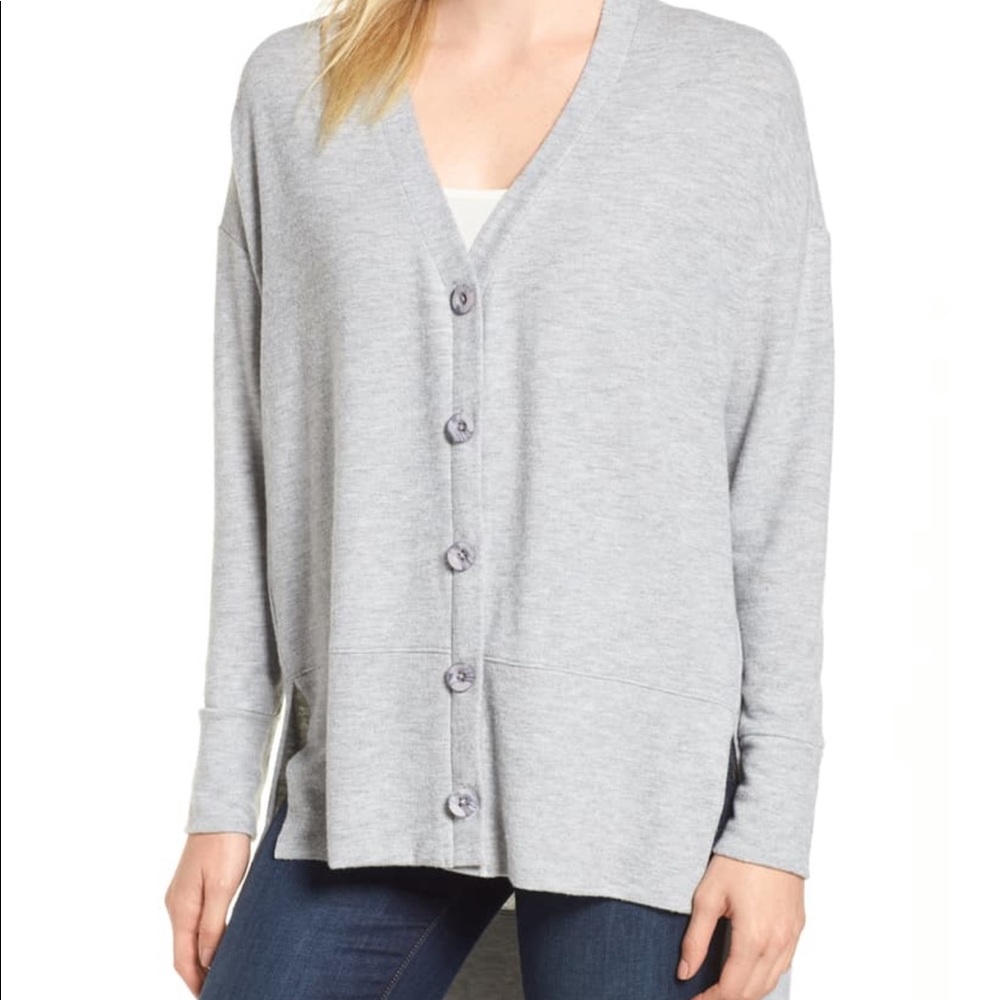 Gibson Gray Heather Oversized Hi-Low Easy Cardigan